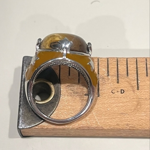 Chunky Tigers Eye Statement Ring Stainless Steel Star Details - Size 7 - Picture 7 of 7